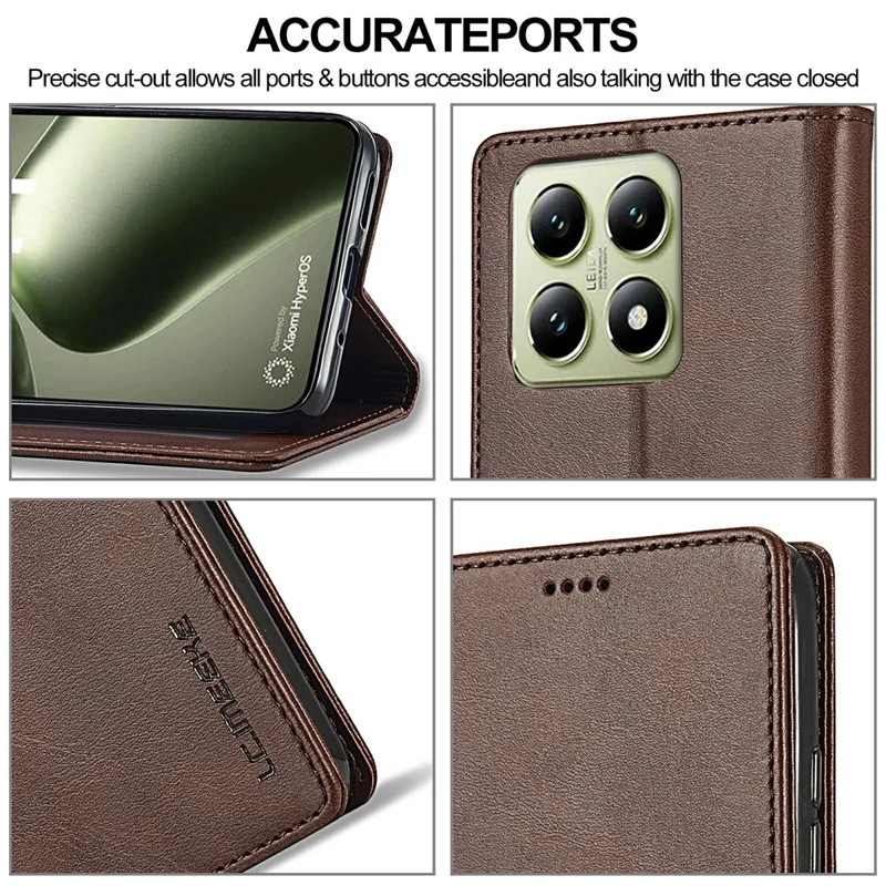 LC.IMEEKE For Xiaomi 14T Case Calf Texture PU Leather Stand Wallet Phone Cover - Brown