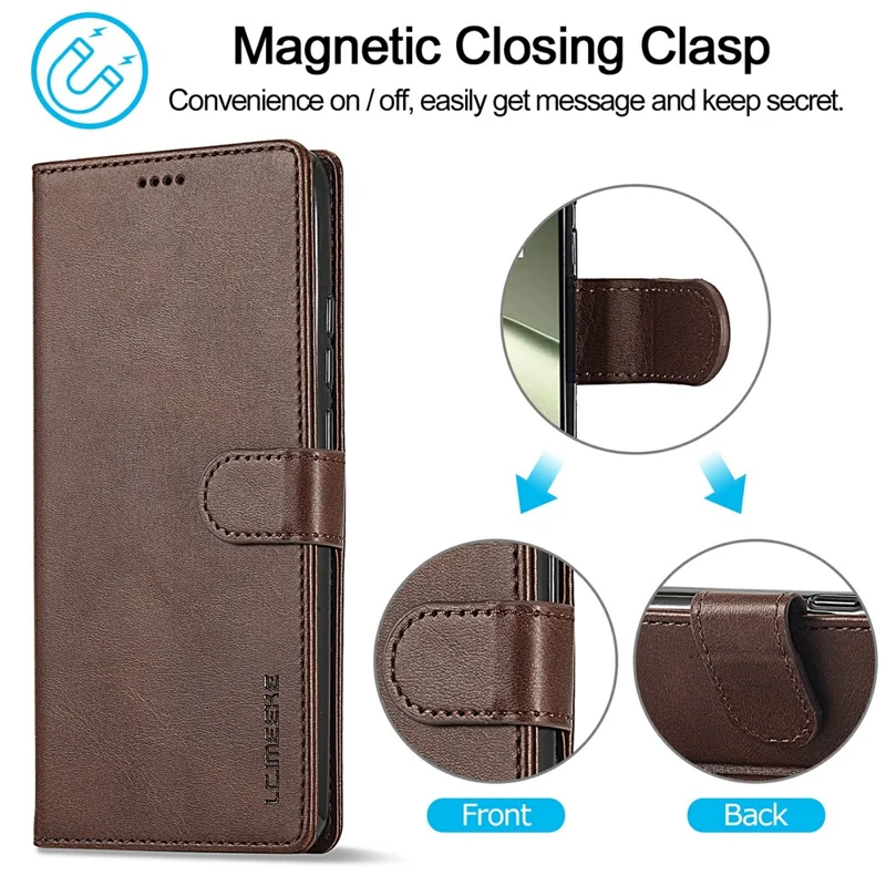 LC.IMEEKE For Xiaomi 14T Case Calf Texture PU Leather Stand Wallet Phone Cover - Brown
