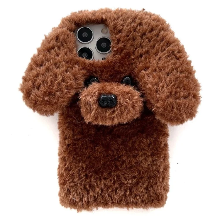 Per iPhone 15 Pro Case Cute Teddy Dog Fluffy Soft TPU Winter Phone Cover - Marrone