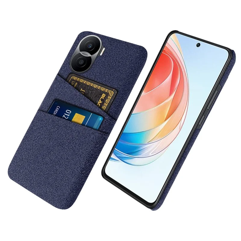 For Honor X40i 5G Cloth Texture Phone Case Dual Card Slots Anti-scratch Hard PC Protective Cover - Blue
