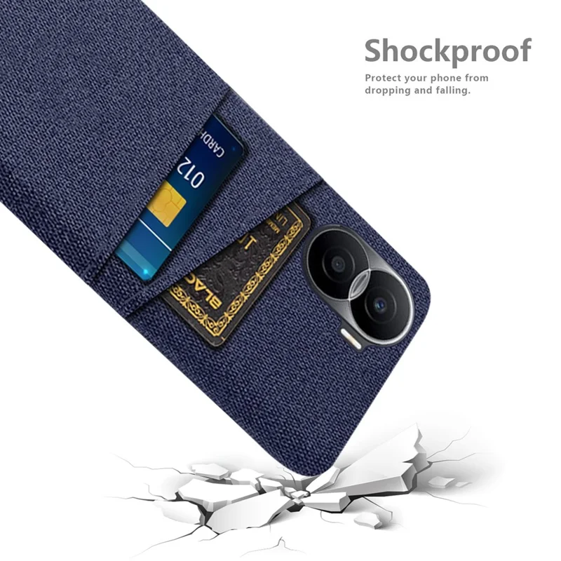 For Honor X40i 5G Cloth Texture Phone Case Dual Card Slots Anti-scratch Hard PC Protective Cover - Blue