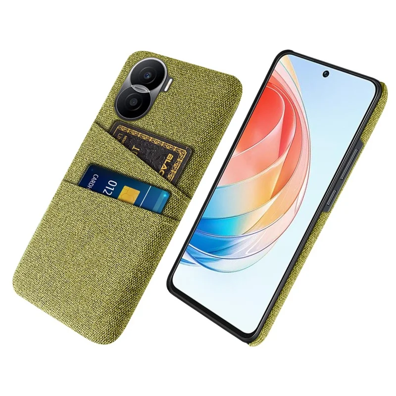 For Honor X40i 5G Cloth Texture Phone Case Dual Card Slots Anti-scratch Hard PC Protective Cover - Yellow