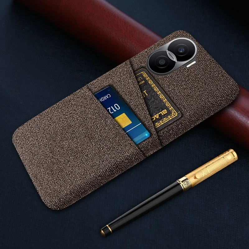 For Honor X40i 5G Cloth Texture Phone Case Dual Card Slots Anti-scratch Hard PC Protective Cover - Brown