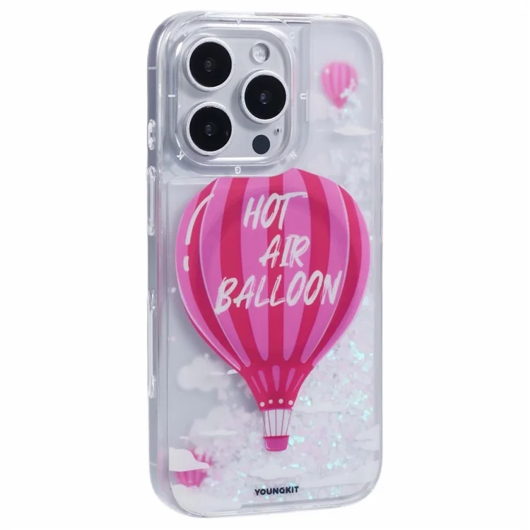 YOUNGKIT For iPhone 16 Pro Case Compatible with MagSafe Waterfall Quicksand PC+TPU Phone Cover - Big Hot Air Balloon