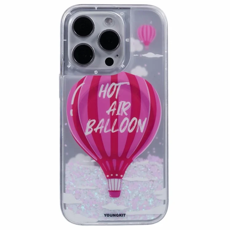 YOUNGKIT For iPhone 16 Pro Case Compatible with MagSafe Waterfall Quicksand PC+TPU Phone Cover - Big Hot Air Balloon