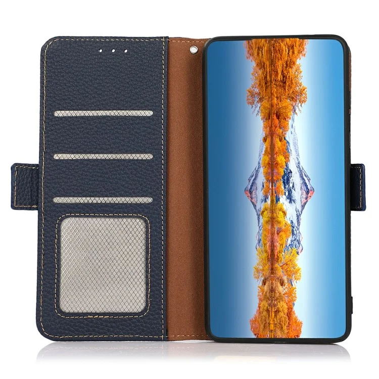 KHAZNEH Für Xiaomi 14T Pro Handyhülle Echtes Rindsleder Cover RFID-Blockierung - Blau