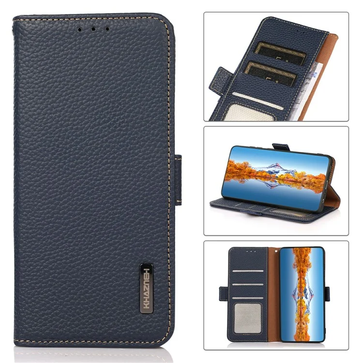 KHAZNEH Für Xiaomi 14T Pro Handyhülle Echtes Rindsleder Cover RFID-Blockierung - Blau