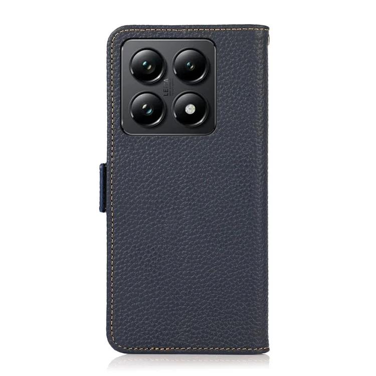 KHAZNEH Für Xiaomi 14T Pro Handyhülle Echtes Rindsleder Cover RFID-Blockierung - Blau