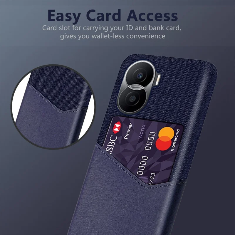 For Honor X40i 5G Anti-scratch Cloth Texture Cell Phone Cover PU Leather+ PC Card Holder Protective Case - Blue