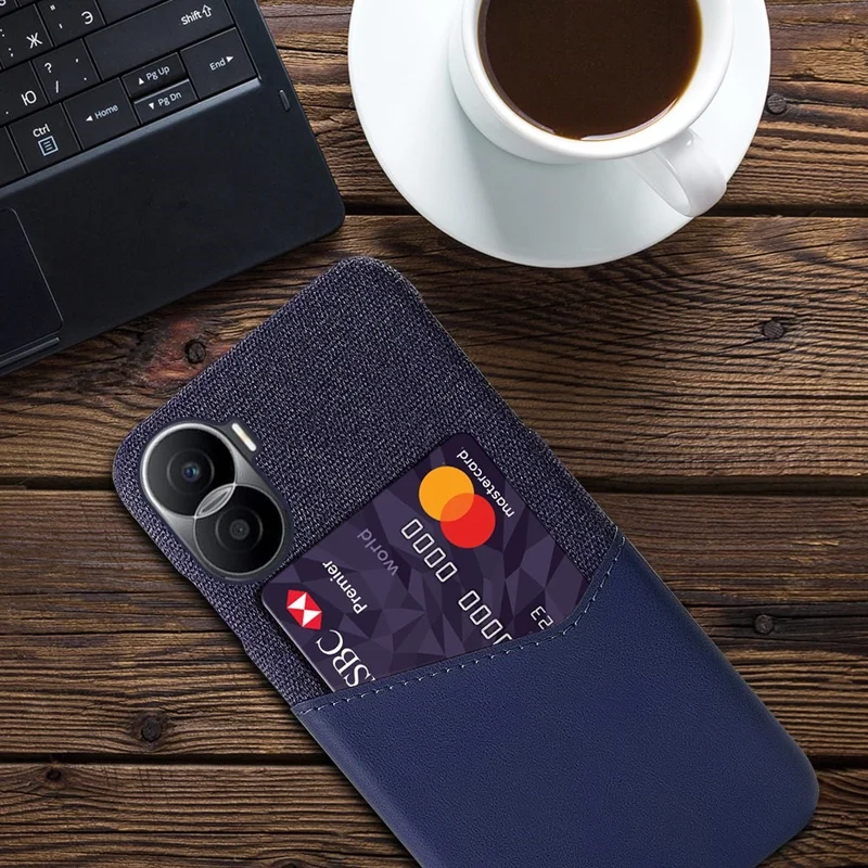 For Honor X40i 5G Anti-scratch Cloth Texture Cell Phone Cover PU Leather+ PC Card Holder Protective Case - Blue