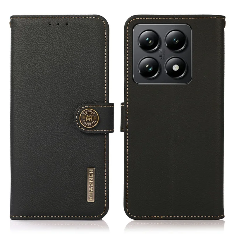 KHAZNEH Per Xiaomi 14T Pro Case Genuine Cow Leather Wallet Phone Cover - Nero