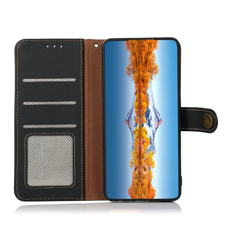 KHAZNEH Per Xiaomi 14T Pro Case Genuine Cow Leather Wallet Phone Cover - Nero