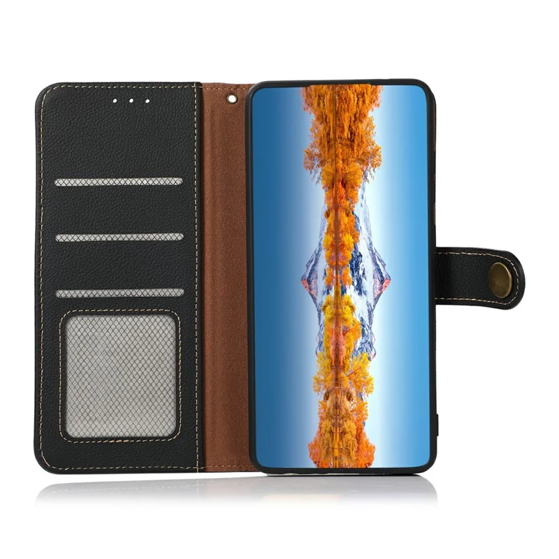 KHAZNEH For Xiaomi 14T Case Genuine Cow Leather Wallet Phone Cover - Black