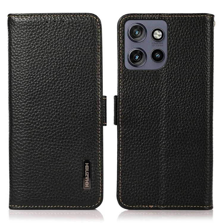 Khazneh Para Motorola Edge 50 Neo 5G Caixa de Telefone Genuíno Capa de Couro RFID Bloqueio - Preto