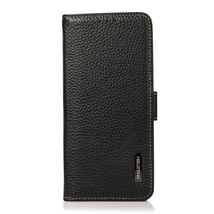 Khazneh Para Motorola Edge 50 Neo 5G Caixa de Telefone Genuíno Capa de Couro RFID Bloqueio - Preto