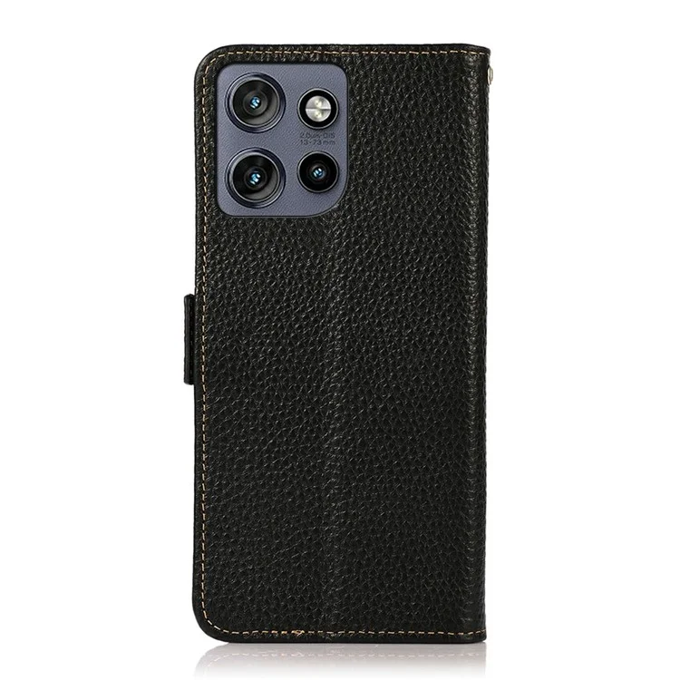 Khazneh Para Motorola Edge 50 Neo 5G Caixa de Telefone Genuíno Capa de Couro RFID Bloqueio - Preto
