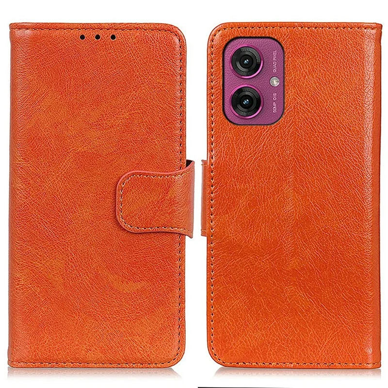 Para Motorola Moto G55 5G Case Nappa Texture Split Leather Wallet Phone Cover - Orange