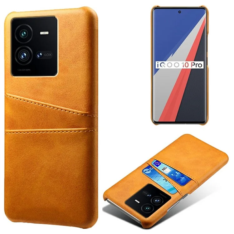 Estuche Protectora Para Vivo Iqoo 10 Pro 5G Anti-fall Case Con Ranuras de Doble Tarjeta PU Cubierta Trasera de Tapa Dura Recubierta de Cuero - Naranja