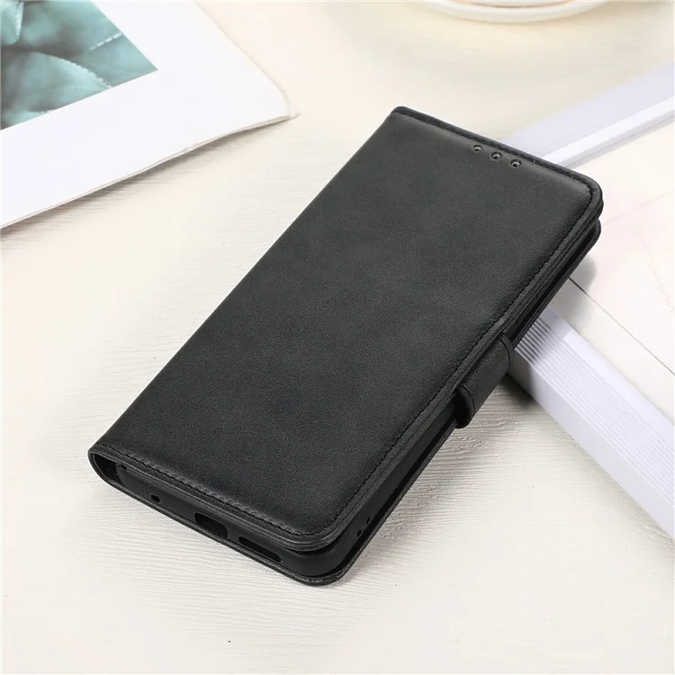 Para Motorola Moto G55 5G Case Cawhide Textura de Cuero Cubierta de Teléfono Con Soporte - Negro