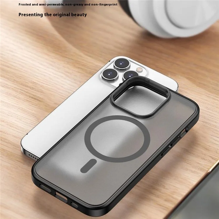 Per Iphone 16 Pro Case Compatibile Con pc MagSafe Skin-Touch PC+TPU Geste Telefonico Gommata - Nero