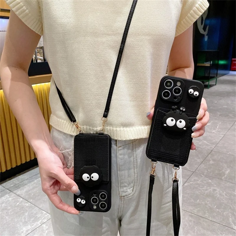 For iPhone 16 Pro Max Case 3D Briquette Leather+TPU Card Slot Kickstand Crossbody Phone Cover - Round Headed Briquette