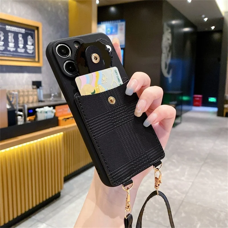For iPhone 16 Pro Max Case 3D Briquette Leather+TPU Card Slot Kickstand Crossbody Phone Cover - Round Headed Briquette