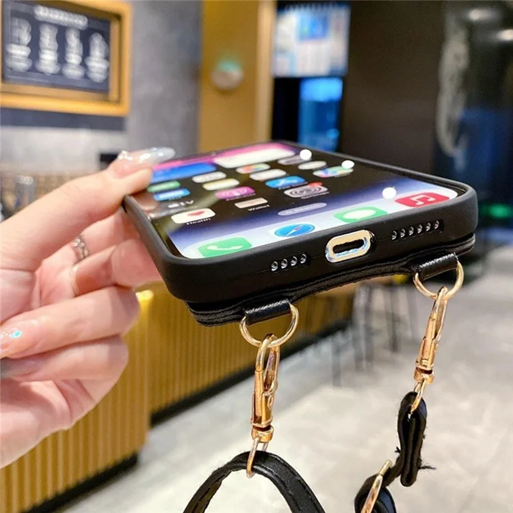 Чехол для iPhone 16 Pro 3D Briquette Leather+TPU с отсеком для карт и подставкой Crossbody Phone Cover - Round Headed Briquette
