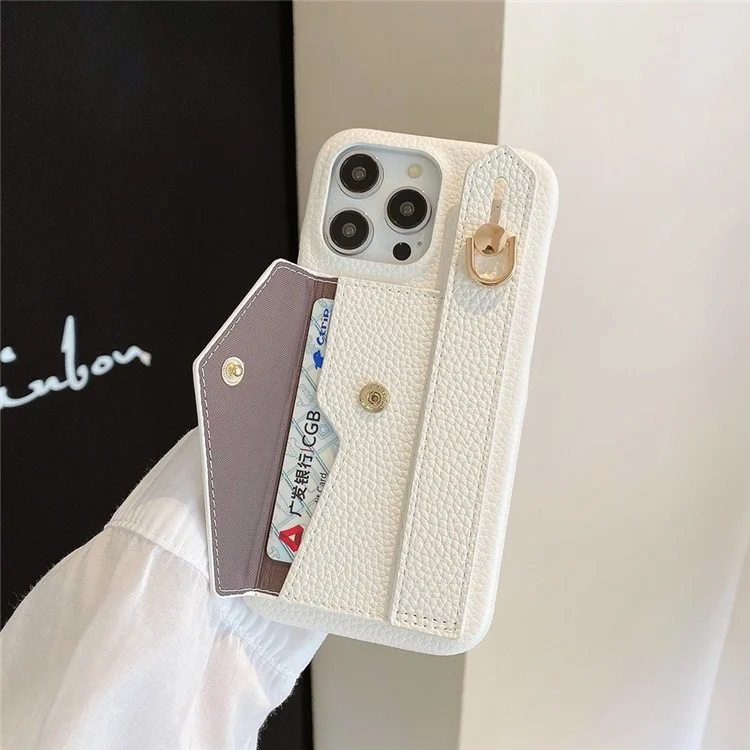 Per Iphone 16 Pro Case Case Wristband Cocciolo Slot Slot in Pelle PU in Pelle+pet Telefono - Bianco
