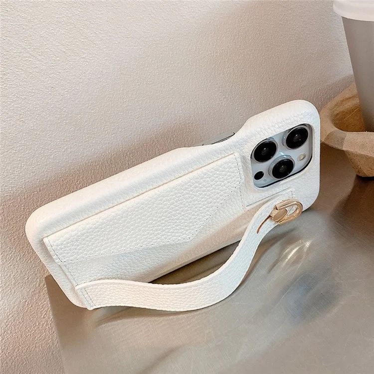 Per Iphone 16 Pro Case Case Wristband Cocciolo Slot Slot in Pelle PU in Pelle+pet Telefono - Bianco