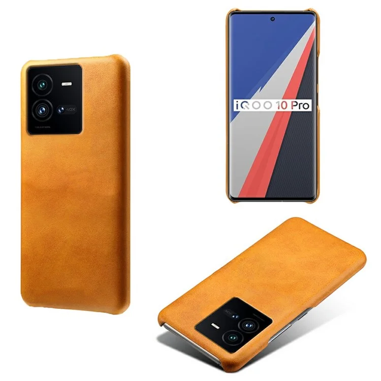 Pour Vivo Iqoo 10 Pro 5g Boîtier de Téléphone Veau Texturé en Cuir PU Revêtu de Protection en Cuir en Cuir en Revêtement - Orange