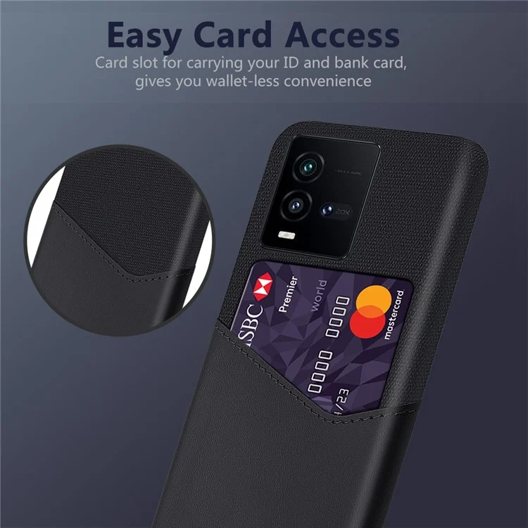 Para Vivo Iqoo 10 5G Textura de Tela a Prueba de Choques PU Leather + PC Back Case Soportero Protector Cubierta de Teléfono - Negro