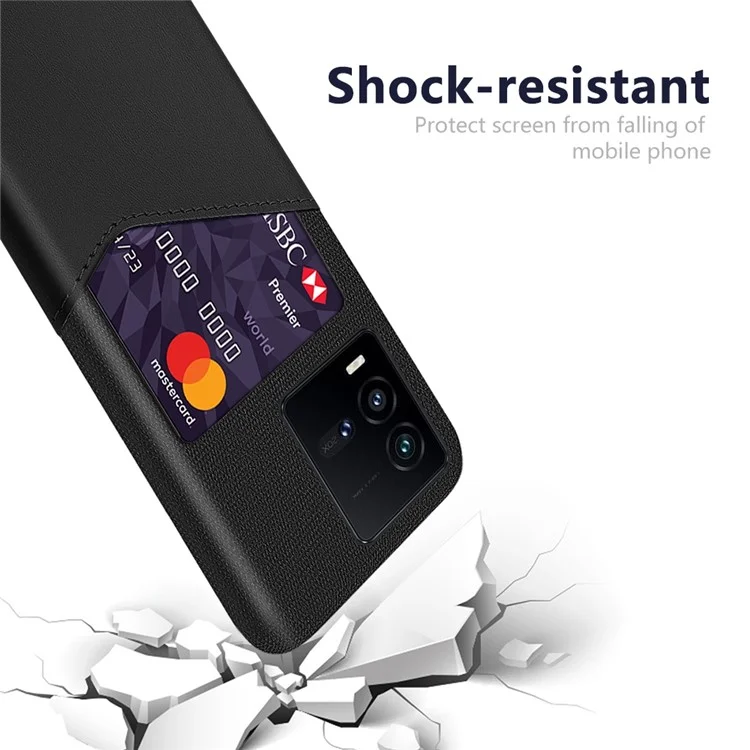 Para Vivo Iqoo 10 5G Textura de Tela a Prueba de Choques PU Leather + PC Back Case Soportero Protector Cubierta de Teléfono - Negro