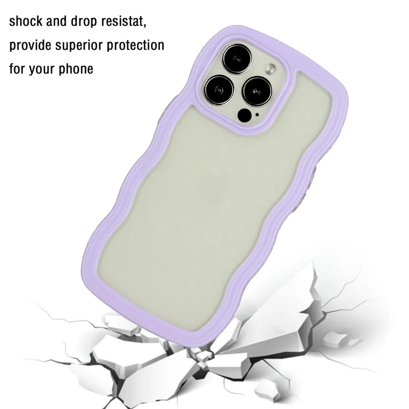 For iPhone 14 Pro Max Detachable Color Frame Transparent Back Cover Wave Edge PC + TPU Anti-scratch Anti-drop Phone Case - Purple