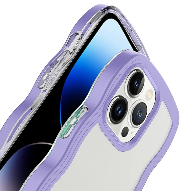 For iPhone 14 Pro Max Detachable Color Frame Transparent Back Cover Wave Edge PC + TPU Anti-scratch Anti-drop Phone Case - Purple
