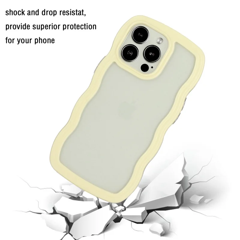 For iPhone 14 Pro Max Detachable Color Frame Transparent Back Cover Wave Edge PC + TPU Anti-scratch Anti-drop Phone Case - Yellow