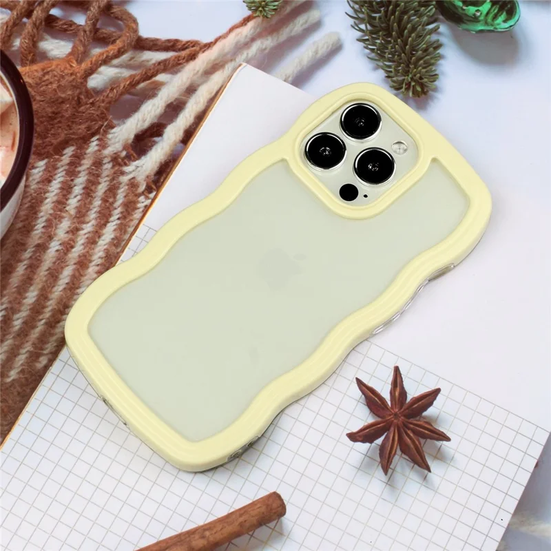 For iPhone 14 Pro Max Detachable Color Frame Transparent Back Cover Wave Edge PC + TPU Anti-scratch Anti-drop Phone Case - Yellow