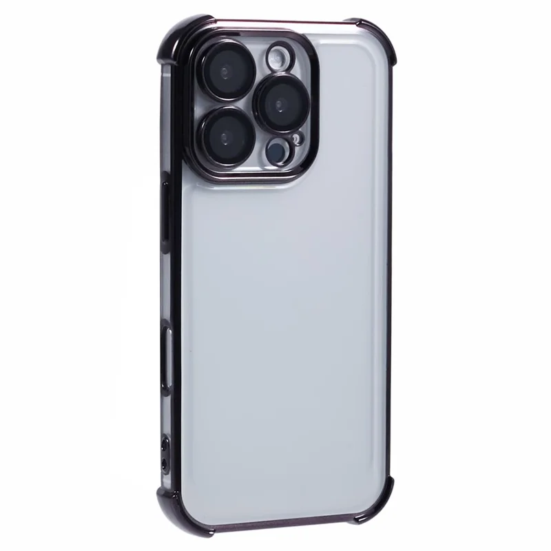Para Iphone 16 Pro Case Electroplatando Clear Tpu Telep Cover With Lens Film - Negro