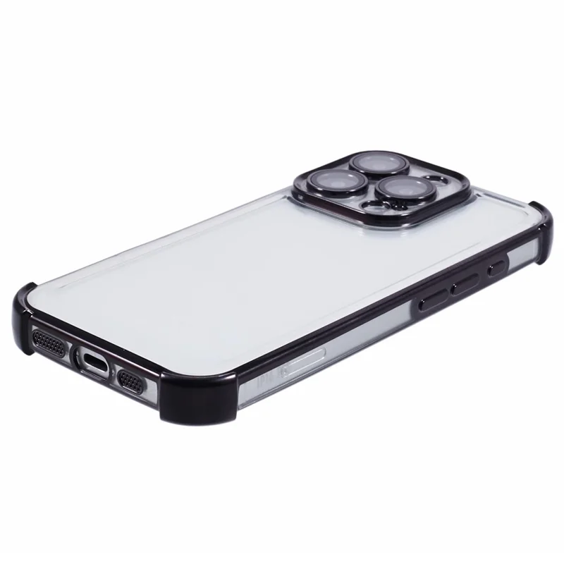 Para Iphone 16 Pro Case Electroplatando Clear Tpu Telep Cover With Lens Film - Negro