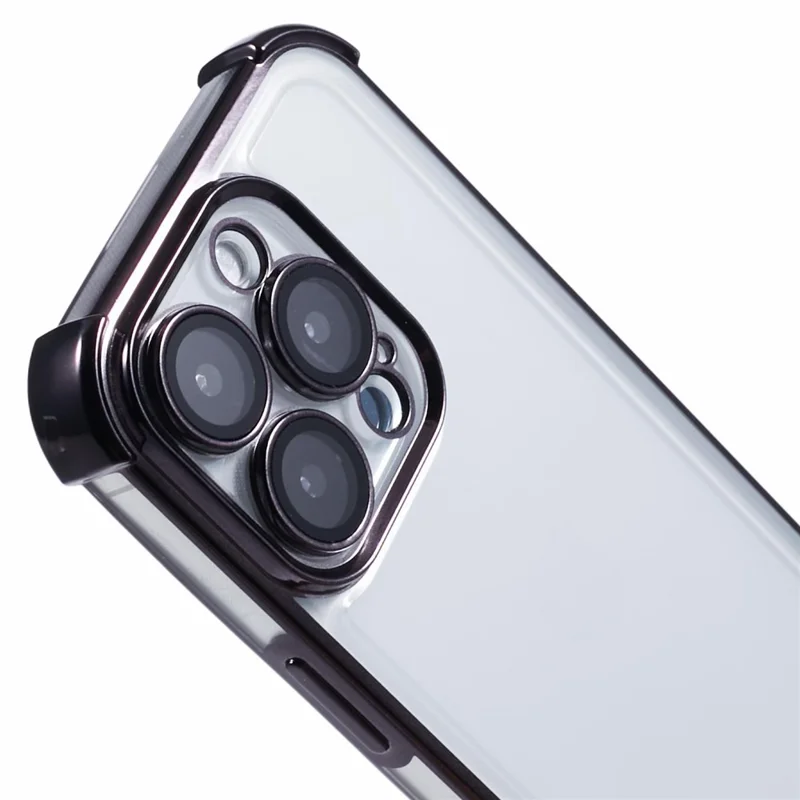 Para Iphone 16 Pro Case Electroplatando Clear Tpu Telep Cover With Lens Film - Negro
