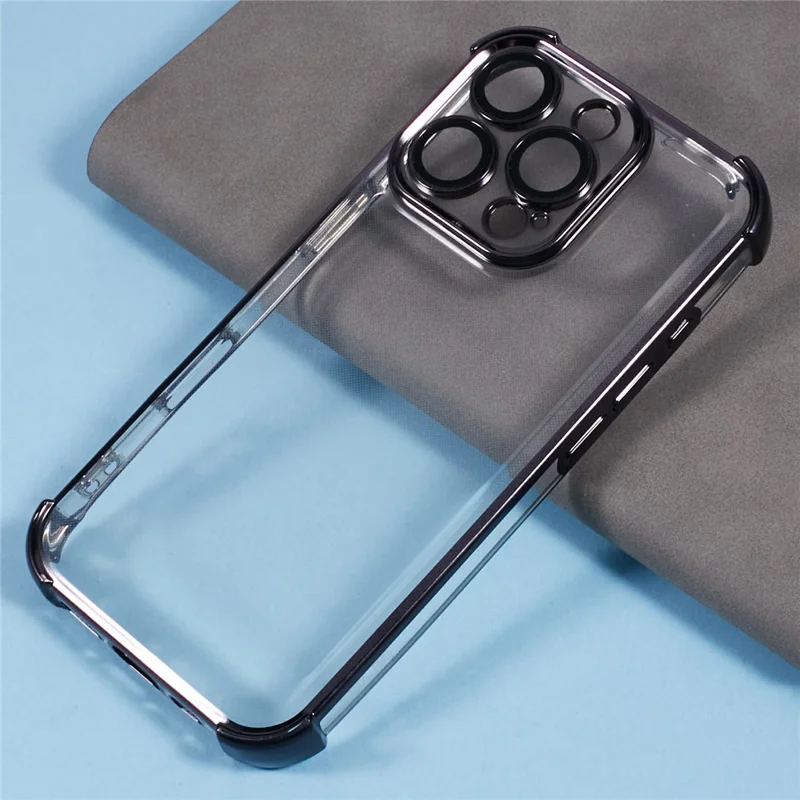Para Iphone 16 Pro Case Electroplatando Clear Tpu Telep Cover With Lens Film - Negro
