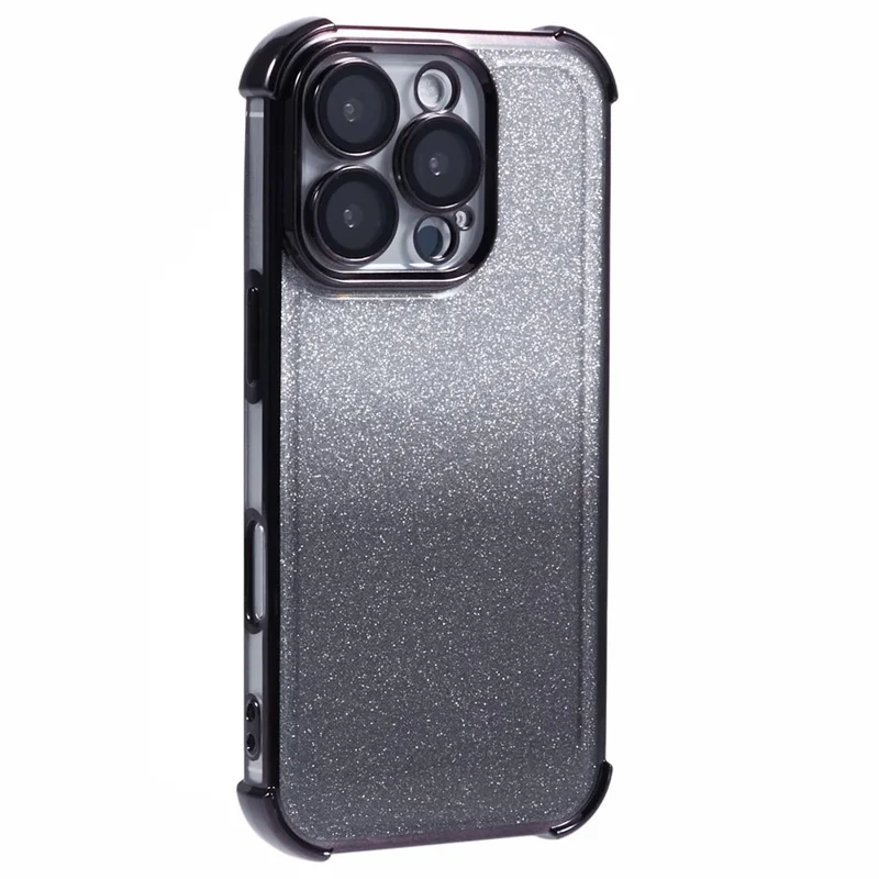 Para Iphone 16 Pro Case Electroplating Clear Tpu Telep Cover With Lens Film y Glitter Card - Negro