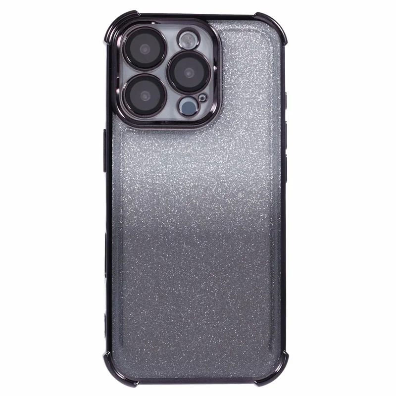 Para Iphone 16 Pro Case Electroplating Clear Tpu Telep Cover With Lens Film y Glitter Card - Negro