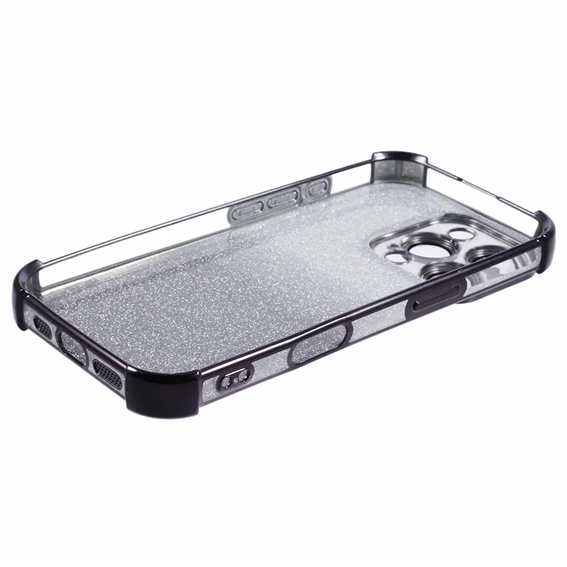 Para Iphone 16 Pro Case Electroplating Clear Tpu Telep Cover With Lens Film y Glitter Card - Negro