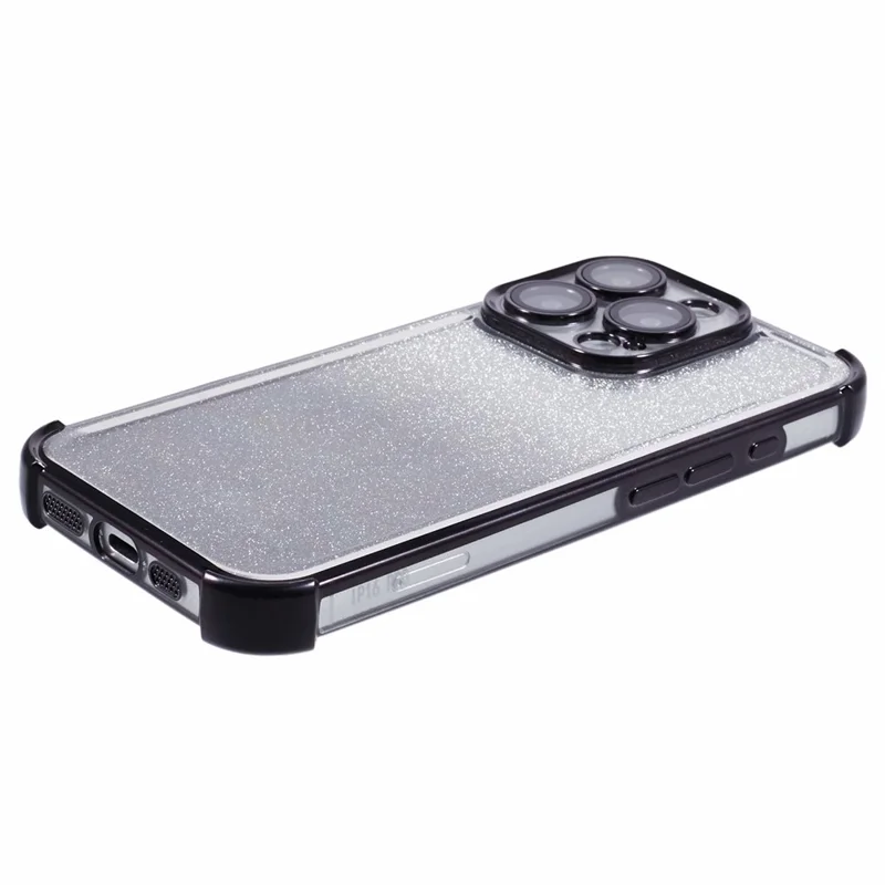 Para Iphone 16 Pro Case Electroplating Clear Tpu Telep Cover With Lens Film y Glitter Card - Negro