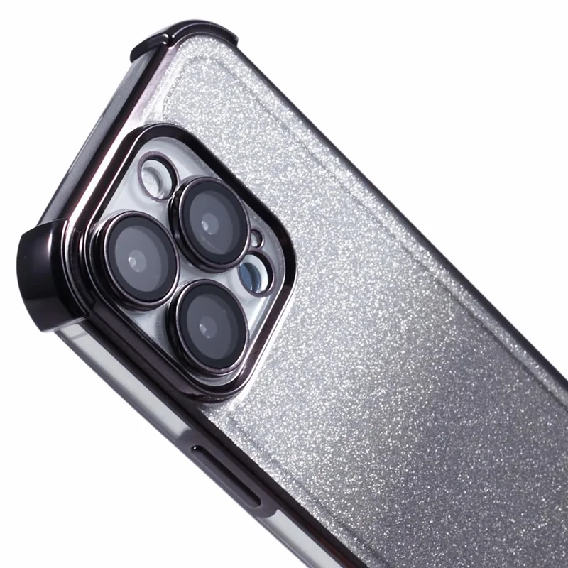 Para Iphone 16 Pro Case Electroplating Clear Tpu Telep Cover With Lens Film y Glitter Card - Negro