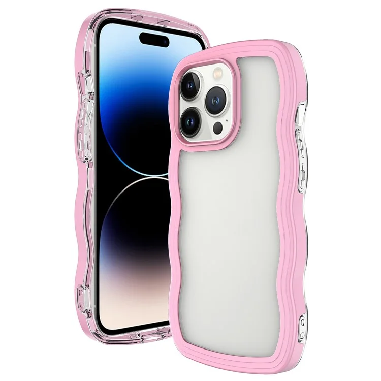 Für iPhone 14 Pro Farbrahmen Transparente Rückabdeckung PC + TPU Wellenrand-Design Sturzsicheres Telefon-Case - Pink