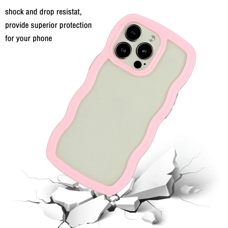 Für iPhone 14 Pro Farbrahmen Transparente Rückabdeckung PC + TPU Wellenrand-Design Sturzsicheres Telefon-Case - Pink