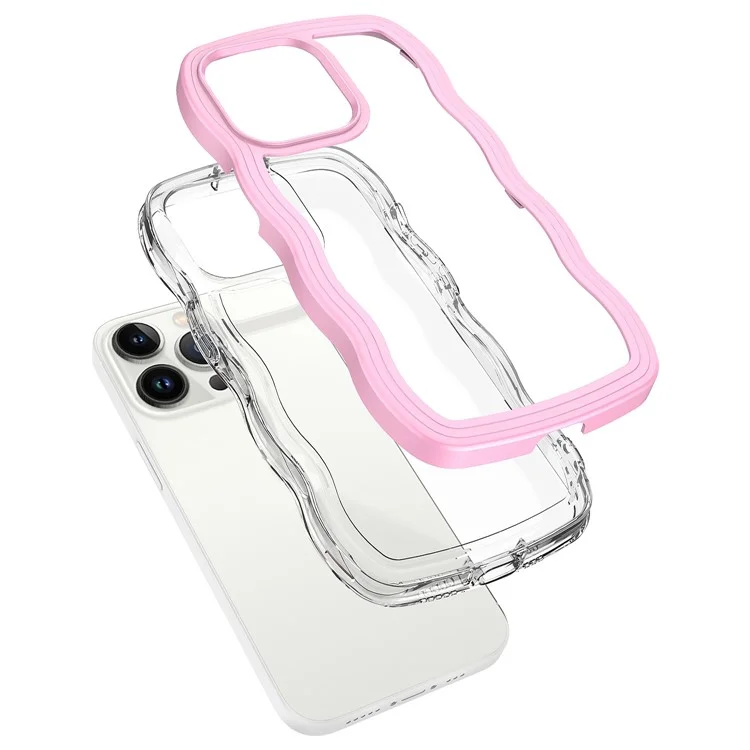Für iPhone 14 Pro Farbrahmen Transparente Rückabdeckung PC + TPU Wellenrand-Design Sturzsicheres Telefon-Case - Pink