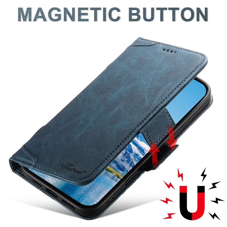 SUTENI J07 Pour Iphone 16 Pro Case Compatible Avec Magsafe Litchi Texture le Cuir de Portefeuille Couverture de Téléphone - Bleu