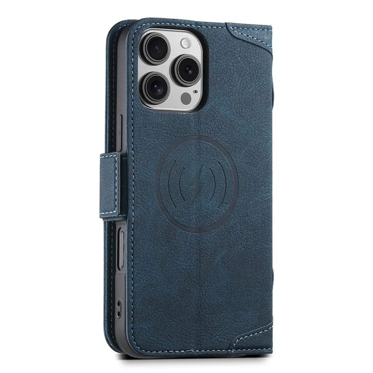 SUTENI J07 Pour Iphone 16 Pro Case Compatible Avec Magsafe Litchi Texture le Cuir de Portefeuille Couverture de Téléphone - Bleu